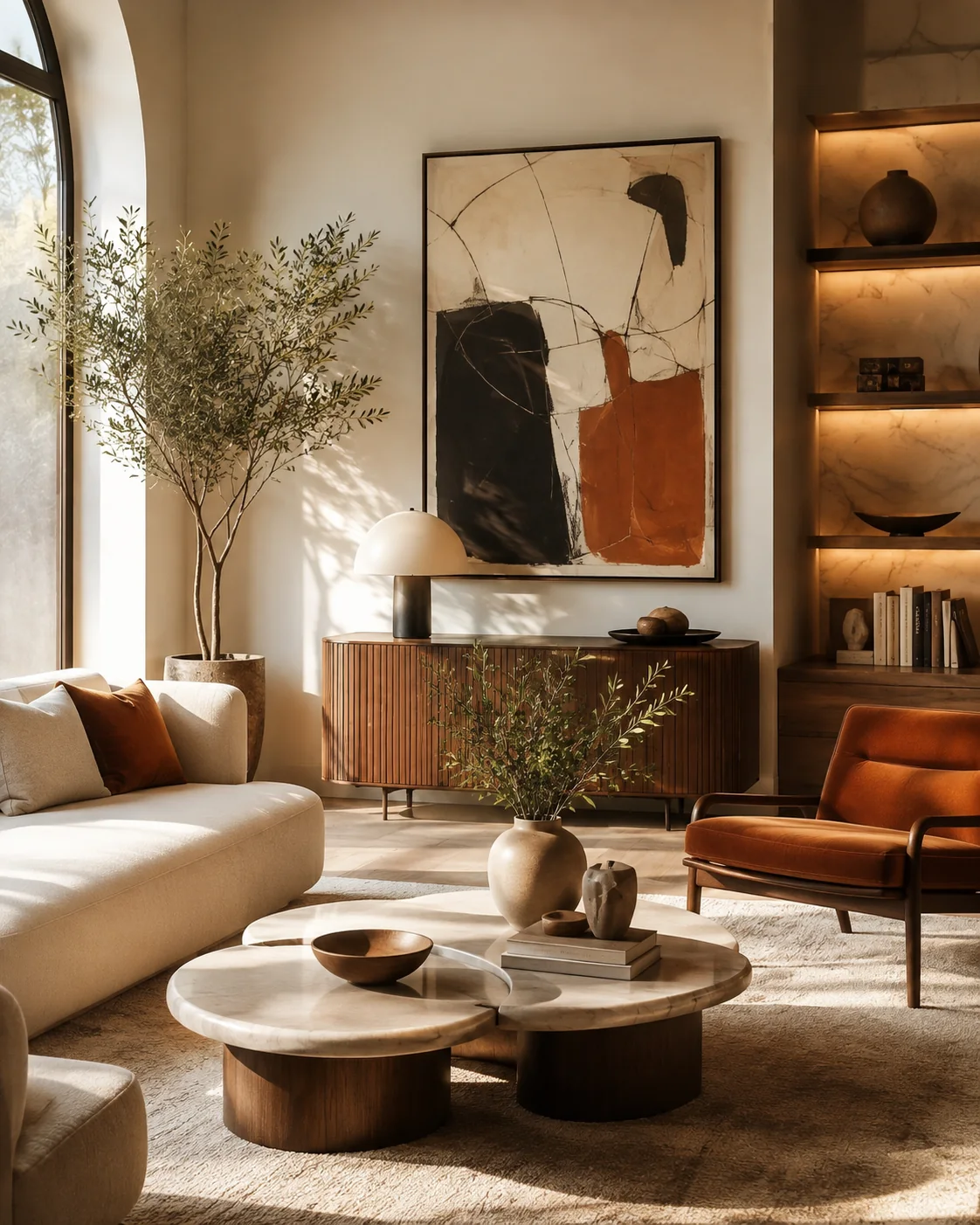 Ambiente contemporâneo com arte e decoração